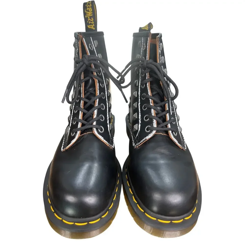 Dr. Martens Unisex 1460 Stud 8 Eye Black Leather Combat Boots Size M 9 W 10